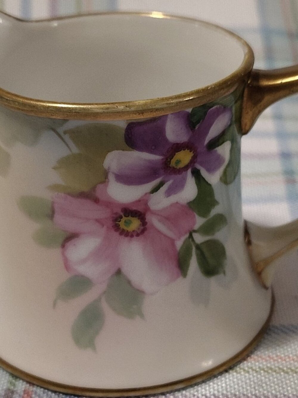 Vintage Nippon Hand Painted Floral Porcelain Creamer Gold Trim Vintage Pottery